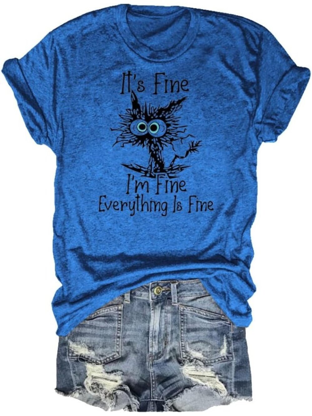 Women's Light Blue Short Sleeve Sayings Loose Fit Casual Tops Imported T Shirts